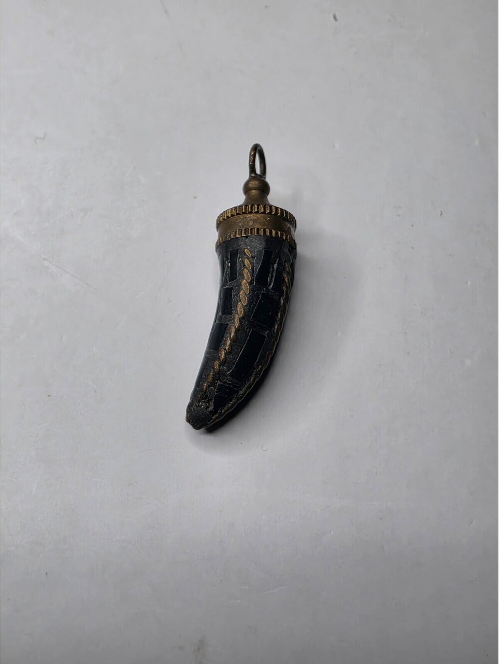 Vintage Tibetan/Nepalese Mosaic Horn Tooth Pendant Charm